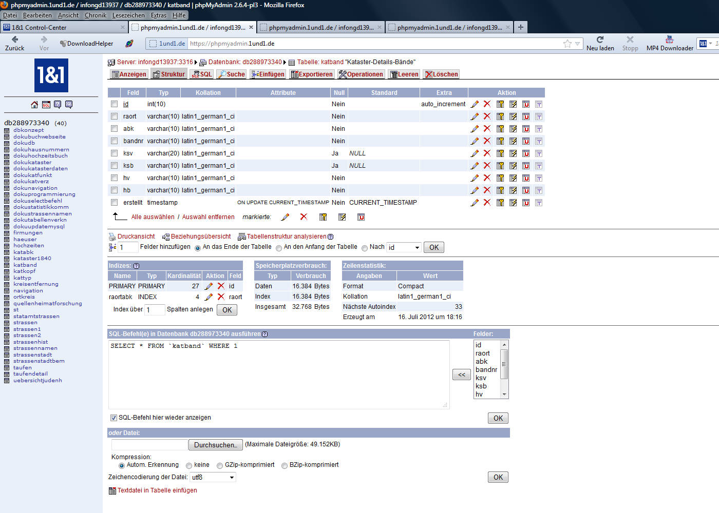 Datenbanktabelle katband