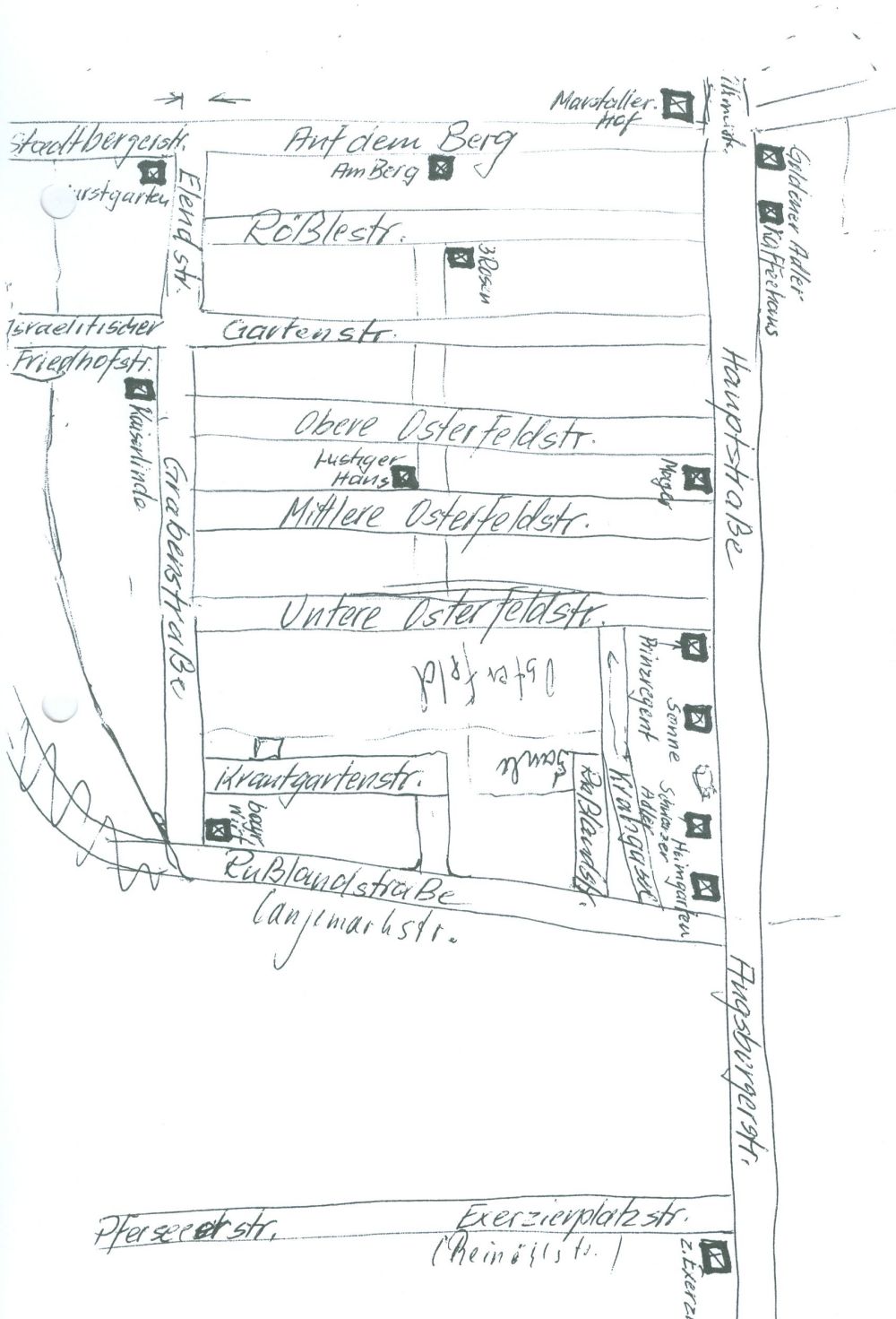 Zeichnung von Luis Gumpinger, Stra&szlig;ennamen um 1920