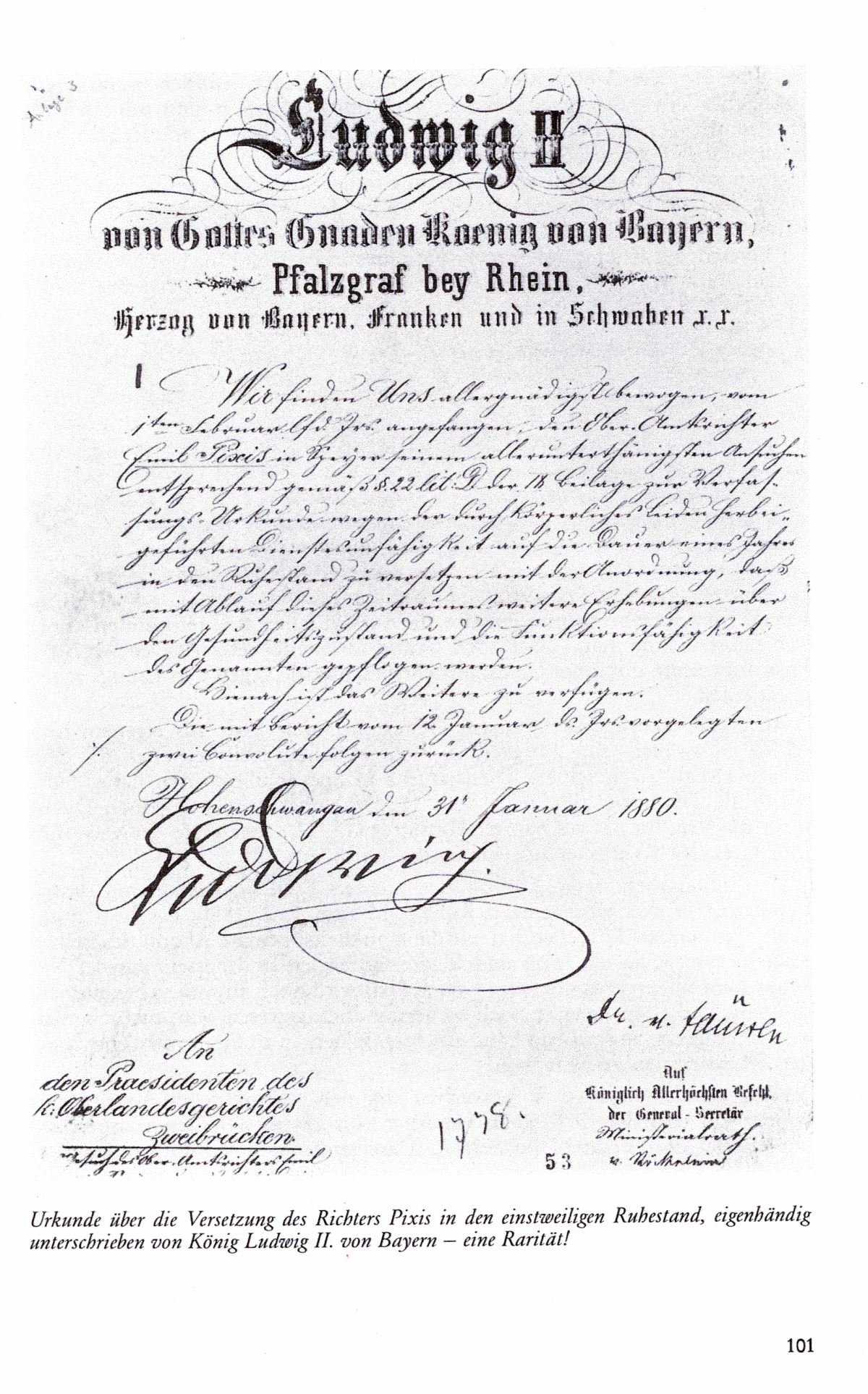 Urkunde von König Ludwig von Bayern